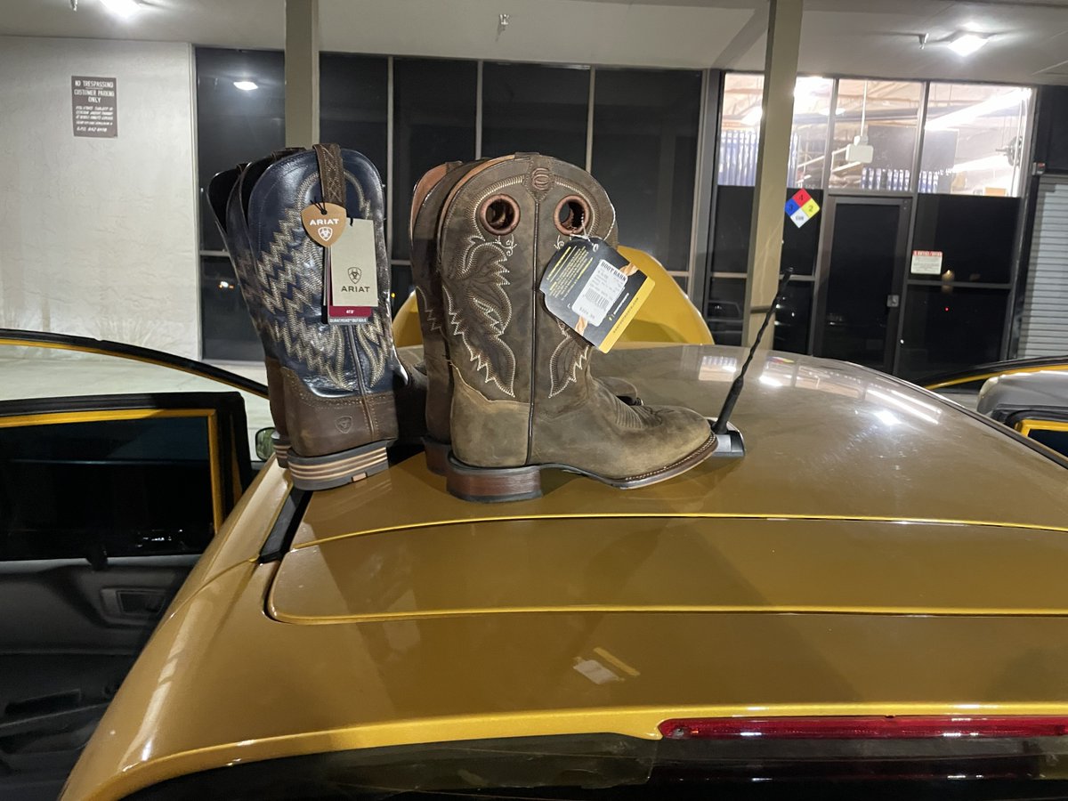 SCCoSheriff's tweet photo. FROM BOOTS TO BEHIND BARS: A man was caught stealing two pairs of boots from the Boot Barn in San Martin. He took off in a yellow Ford Fiesta, but deputies found the car in a nearby parking lot a short time later. The suspect tried to run but didn’t get far. Deputies recovered the stolen boots along with drug-related items and a removable license plate. They also learned he had a $50,000 warrant. He was taken into custody and booked into the Santa Clara County Main Jail.