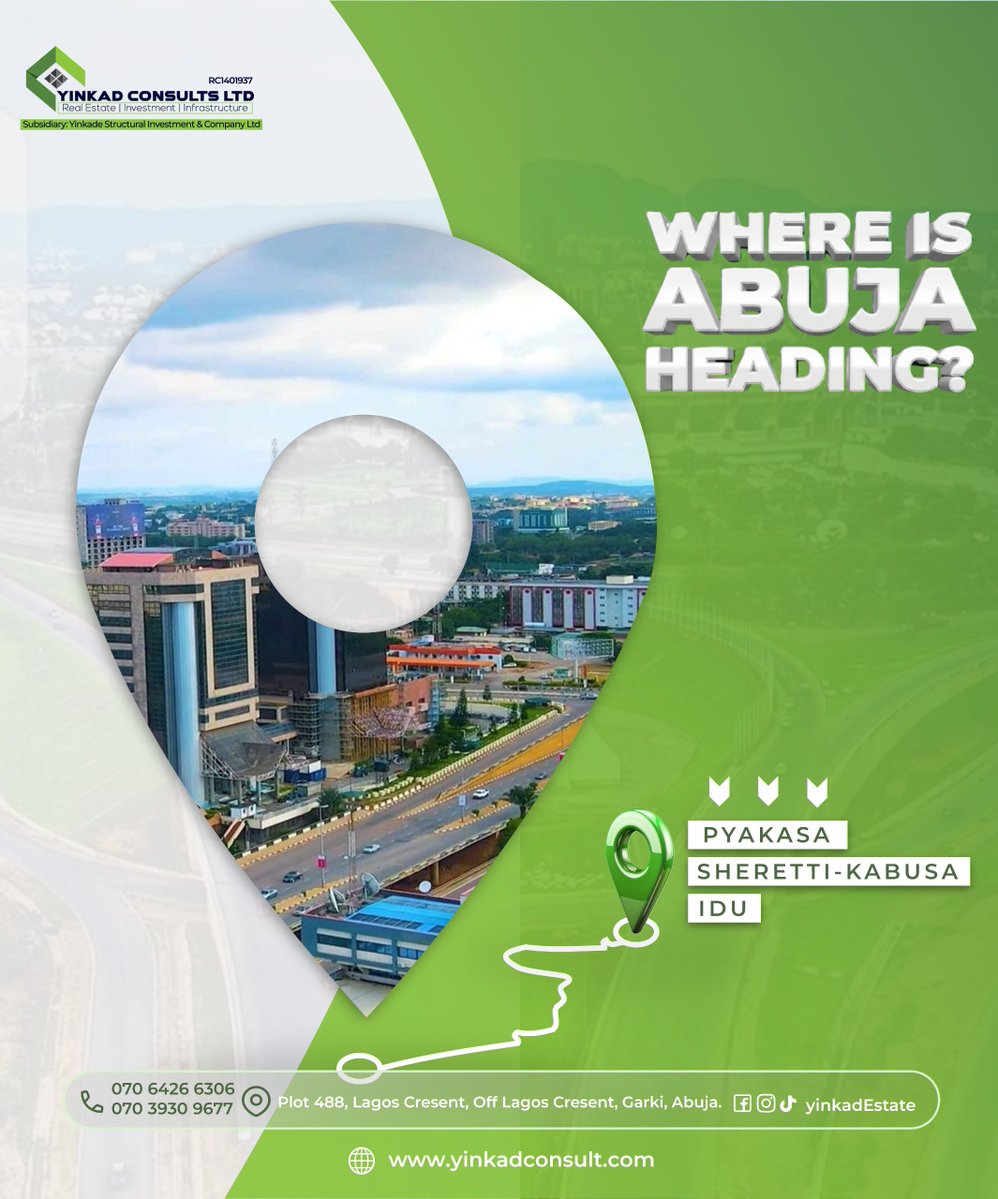 YinkadEstate's tweet photo. 📍 Where is Abuja heading?
Pyakasa. Sheretti-Kabusa. Idu.
As Abuja expands, these emerging locations are worth watching. The best time to position yourself is before development fully catches up.
Don’t just watch the growth. Own a piece of it.
#AbujaRealEstate #RealEstateNigeria https://t.co/RH9jkeEkCY