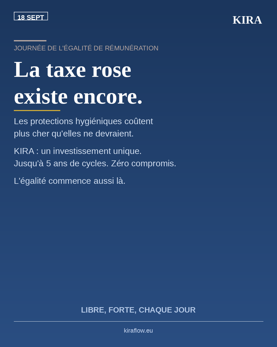 kiraflowfr's tweet photo. La taxe rose existe toujours.

Les protections hygiéniques coûtent plus cher qu'elles ne devraient.
KIRA : un investissement unique. Au delà de 3 ans de cycles.

L'égalité commence aussi là — dans l'intimité du quotidien.

#EgalitéSalariale
🔵 https://t.co/riBnpVLW7I

#TaxeRose #EgalitéDeGenre #KIRA #CulotteMenstruelle #LibreForte