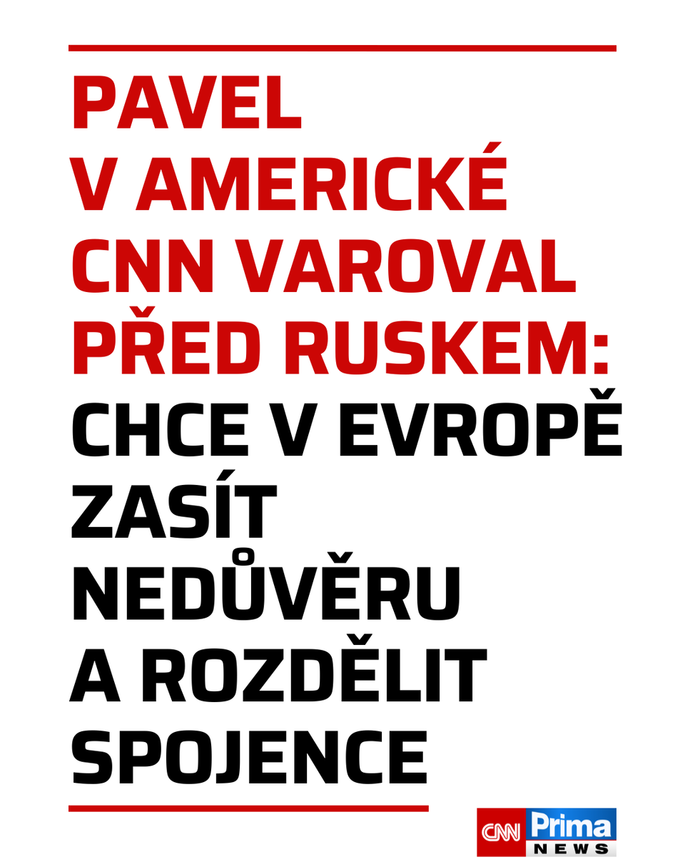 CNNPrima's tweet photo. Rusko se podle českého prezidenta Petra Pavla snaží v Evropě vytvářet atmosféru nedůvěry vůči institucím a zasévat rozkol mezi jednotlivými státy. Zároveň se podle něj pokouší odradit evropské země od podpory Ukrajiny a od postojů namířených proti Moskvě. Pavel to řekl ve středečním rozhovoru pro americkou CNN, kde upozornil také na snahu Ruska využívat různé aktivity tak, aby bylo co nejtěžší jednoznačně připsat za ně odpovědnost právě Moskvě. Více informací najdete ZDE: https://t.co/6eRQt0ckEb