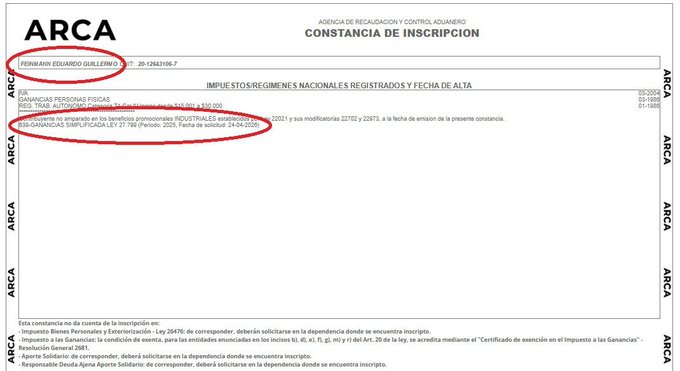 MartnPeiretti1's tweet photo. 🚨⛔️✅ Eduardo Feinmann, entró en el Régimen de Inocencia Fiscal para blanquear la plata negra que el gobierno de Javier Milei le paga por operar todos los días, plata de todos los argentinos. Así opera contra médicos, científicos, mandado por Milei y con la nuestra. https://t.co/bw9JruHS9b