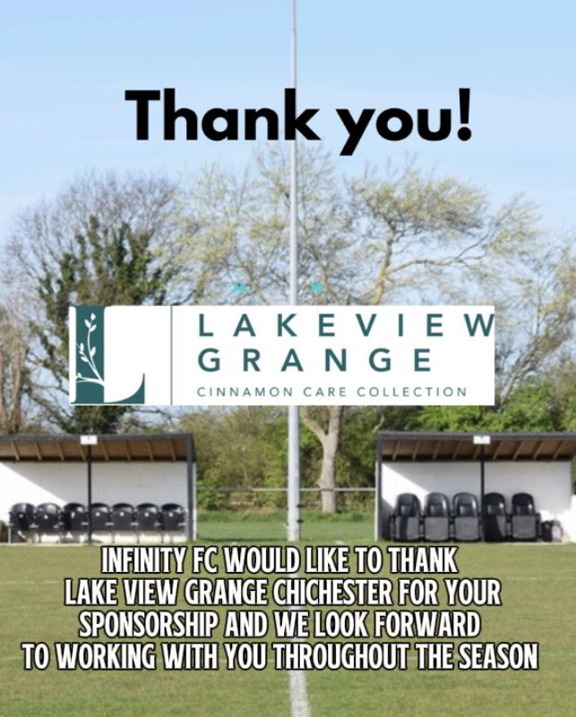 Infinity_f_c's tweet photo. A huge thank you to LakeView Grange Care Home in Chichester for supporting Infinity FC this season!
Your backing helps our club grow and supports grassroots football in our community. Please support the businesses that support local sport! 👏 https://t.co/cQoihjUcMo