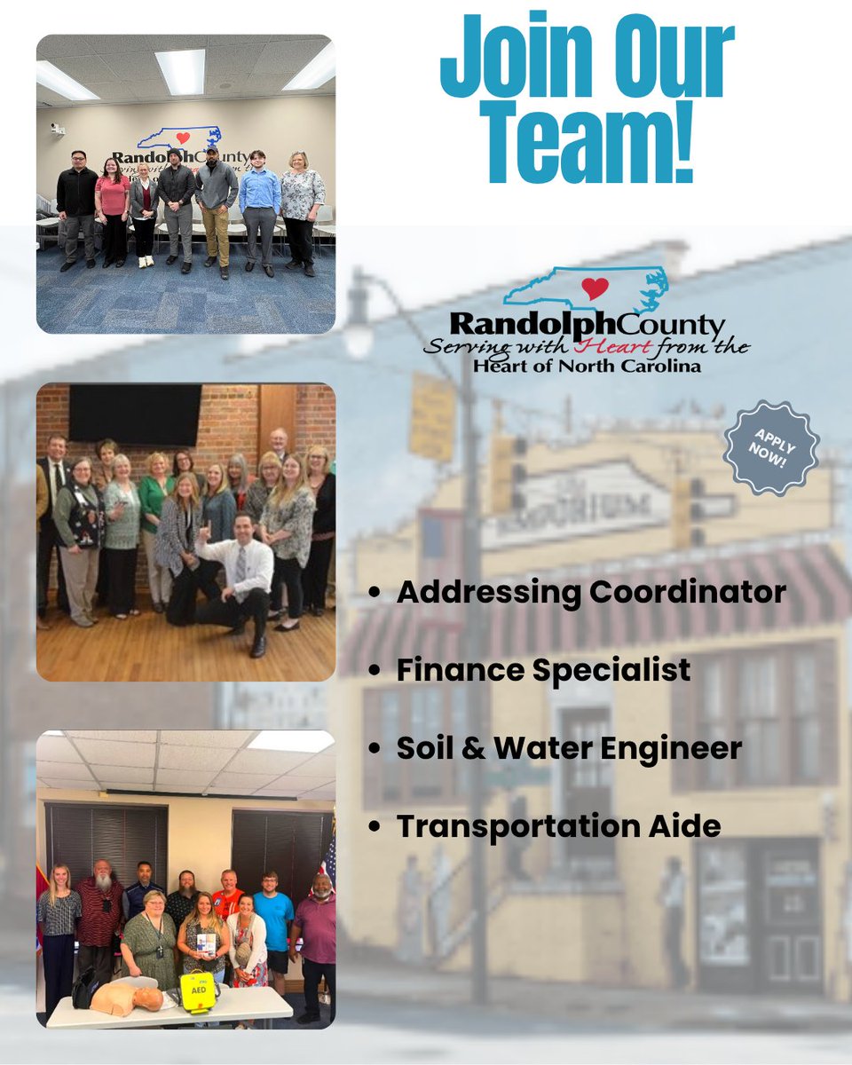 RCNC_gov's tweet photo. Itโs #WorkWednesday! ๐
Are you ready to find your purpose and serve the Heart โค๏ธ of North Carolina? Randolph County is seeking dedicated individuals to join our team and make a meaningful impact in our community. https://t.co/OGau1FjMCJ
#RandolphCountyJobs #JoinOurTeam https://t.co/n2CXA38rFr