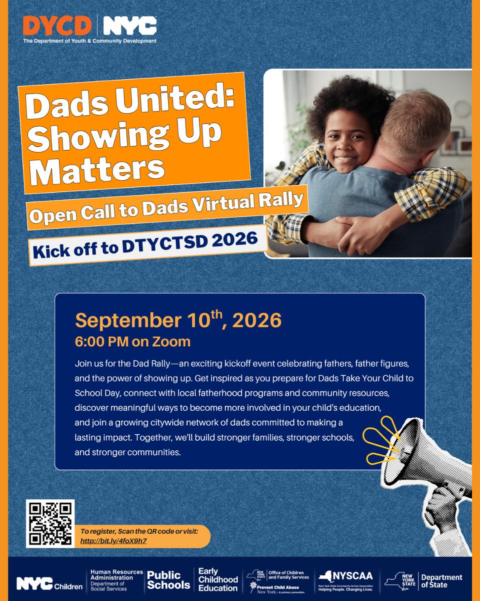 NYCYouth's tweet photo. Connect with other dads, discover fatherhood resources, find ways to get involved in your child’s education and be part of a growing citywide network committed to showing up and making a difference. 💙
 
Scan the QR code or visit: https://t.co/RZri1bB8vm https://t.co/cItIQdU9vG