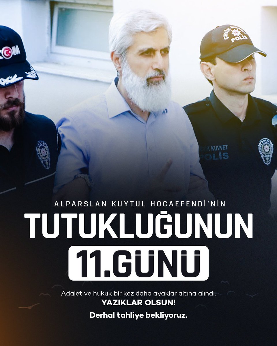 hocamzn_sesi's tweet photo. Alparslan Kuytul Hocaefendi'nin tutukluluğunun 11. günü!

Adalet ve hukuk bir kez daha ayaklar altına alındı. Yazıklar olsun!

FurkanGönüllülerine Ozgürlük
TecritZulmüne SonVerin
#YeterArtık https://t.co/lVE0NY2eU6