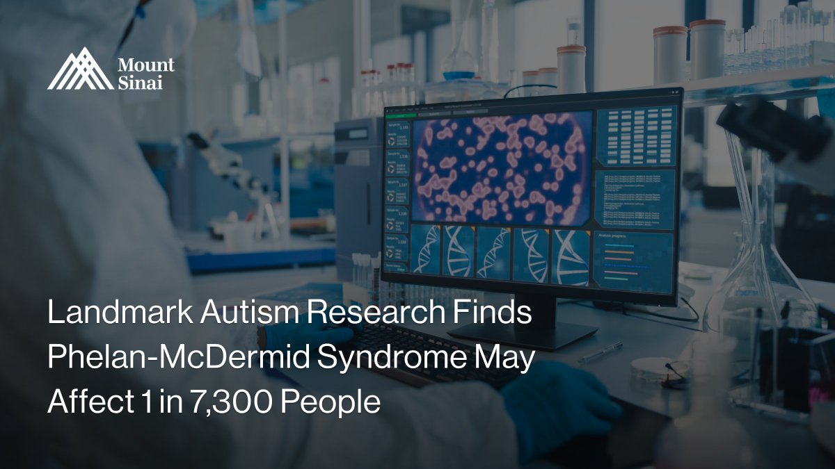 IcahnMountSinai's tweet photo. New research led by scientists from the Seaver Autism Center for Research and Treatment at Mount Sinai, published in Autism Research, has estimated that Phelan-McDermid syndrome (PMS) affects approximately 1 in 7,300 people, making it dramatically more common than previous estimates suggested.

Phelan-McDermid syndrome is a rare genetic condition that can cause a wide range of medical, intellectual, and behavioral challenges. The majority of patients also meet the criteria for autism spectrum disorder. The study analyzed data from nearly 180,000 individuals with autism who underwent genetic testing across ten independent sources, and found that thousands of individuals with the condition are likely undiagnosed, in large part due to underutilization of genetic testing.

The findings arrive at a pivotal moment, with multiple Phelan-McDermid syndrome clinical trials now underway.

Read more: https://t.co/xXPqE5fKt6

#Autism #PhelanMcDermidSyndrome #GeneticTesting #Research