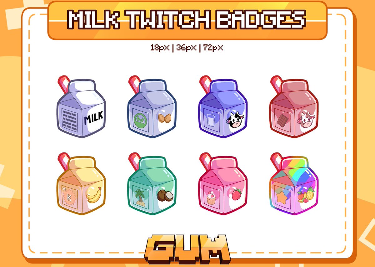 CorgiGum's tweet photo. FREE F2U Milk Sub Badges! 🥛 Grab these cute milk cartons for your Twitch channel! Available for free right now on my VGen. 💖

https://t.co/vRB64yyk73 

RTs &amp; Likes are super appreciated!

#F2UAssets #VTuber #VGen #VtuberEN https://t.co/HUNPH8SNXS
