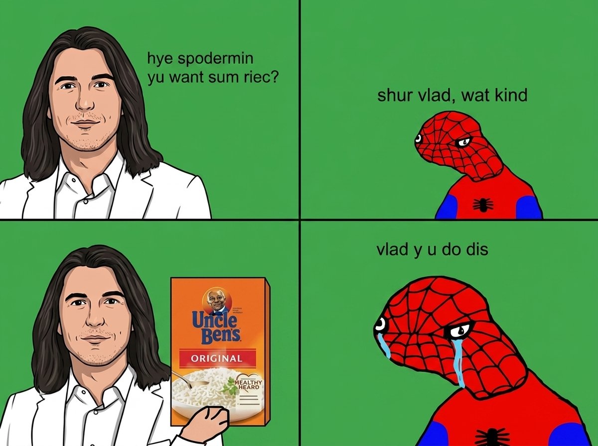 SpodermanMRVL's tweet photo. y does @vladtenev no like spoderman https://t.co/YY9pOmj8xs