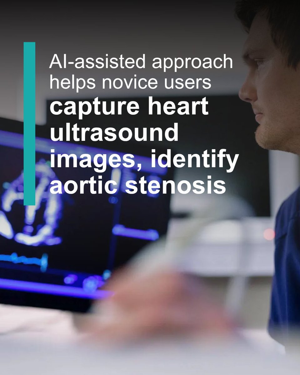 MayoClinic's tweet photo. Mayo Clinic researchers tested an approach that uses artificial intelligence (AI) to help people without previous ultrasound experience capture heart images and identify patients who may have a common and serious heart valve condition. 

Learn more: https://t.co/8eEGMf1upb https://t.co/U4DpWX68kj
