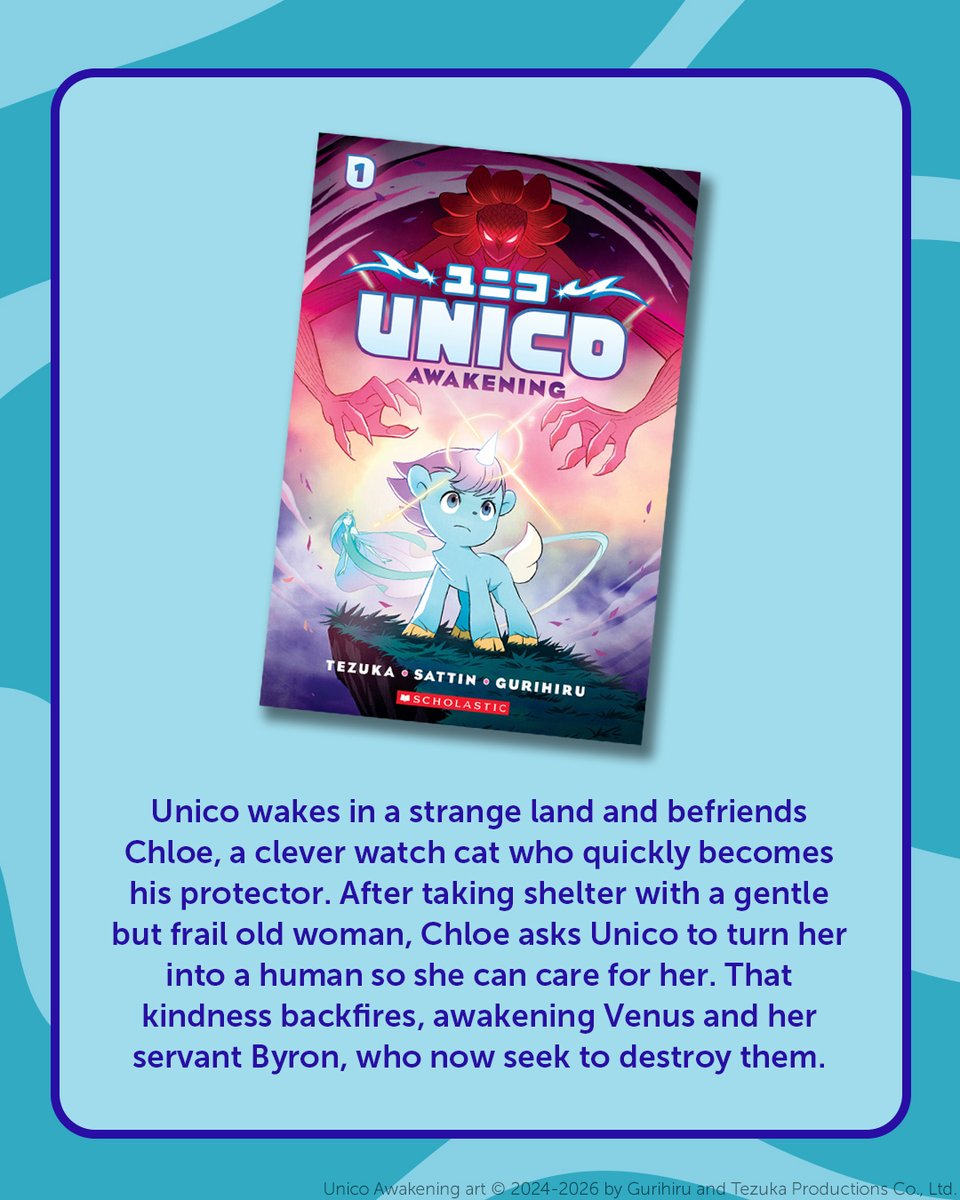 GraphixBooks's tweet photo. Unico by @samuelsattin, Osamu Tezuka, illustrated by @gurihiru invites kids into a world where imagination leads the way 🦄📚 Each volume encourages readers to explore big feelings, creative ideas, and everyday challenges through characters who express themselves 💜 https://t.co/Zo7nYVeLYI
