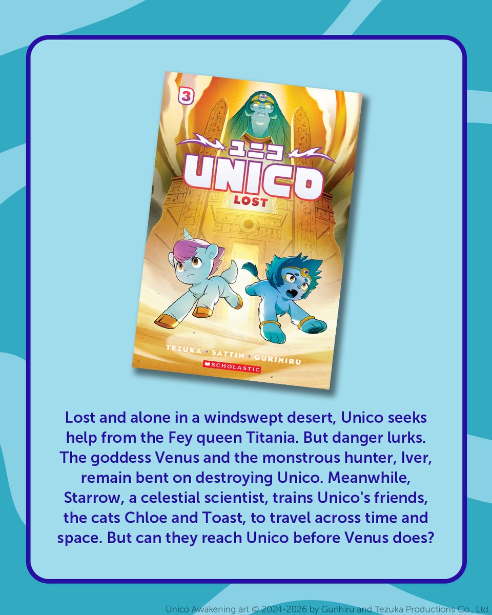 GraphixBooks's tweet photo. Unico by @samuelsattin, Osamu Tezuka, illustrated by @gurihiru invites kids into a world where imagination leads the way 🦄📚 Each volume encourages readers to explore big feelings, creative ideas, and everyday challenges through characters who express themselves 💜 https://t.co/Zo7nYVeLYI