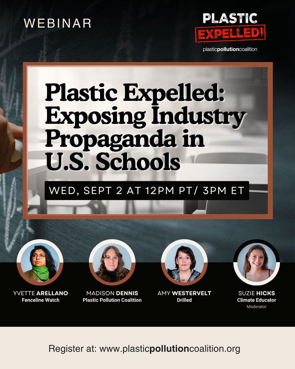 FencelineWatch's tweet photo. Today at 1 PM CT, @plasticpollutes is hosting a webinar on the plastic industry’s propaganda campaign in K-12 education.
🍎 We’ll uncover industry tactics to infiltrate education w/ pro-plastic curriculum & how we can get #PlasticExpelled!
✏️ https://t.co/GMZ14OKtHy https://t.co/2D1j87qxM9