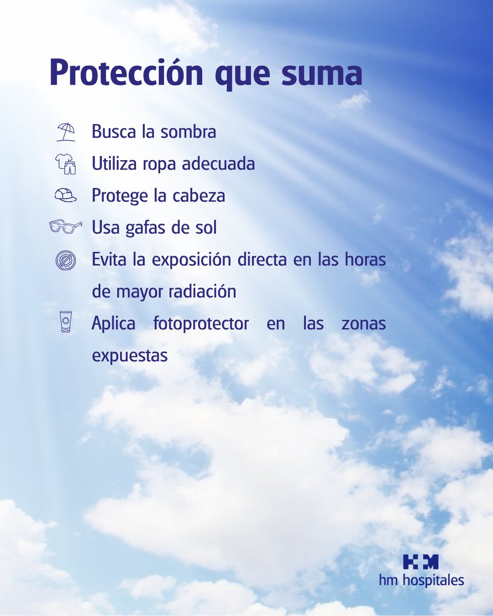 HMStaTrinidad's tweet photo. Que terminen las vacaciones no significa que desaparezca la radiación UV aún. 

En paseos, terrazas, deporte o excursiones, protégete: busca sombra, usa ropa, sombrero, gafas y fotoprotector. 

#VeranoConSalud #Fotoproteccion #HMHospitales https://t.co/0Hx0QUa2P5