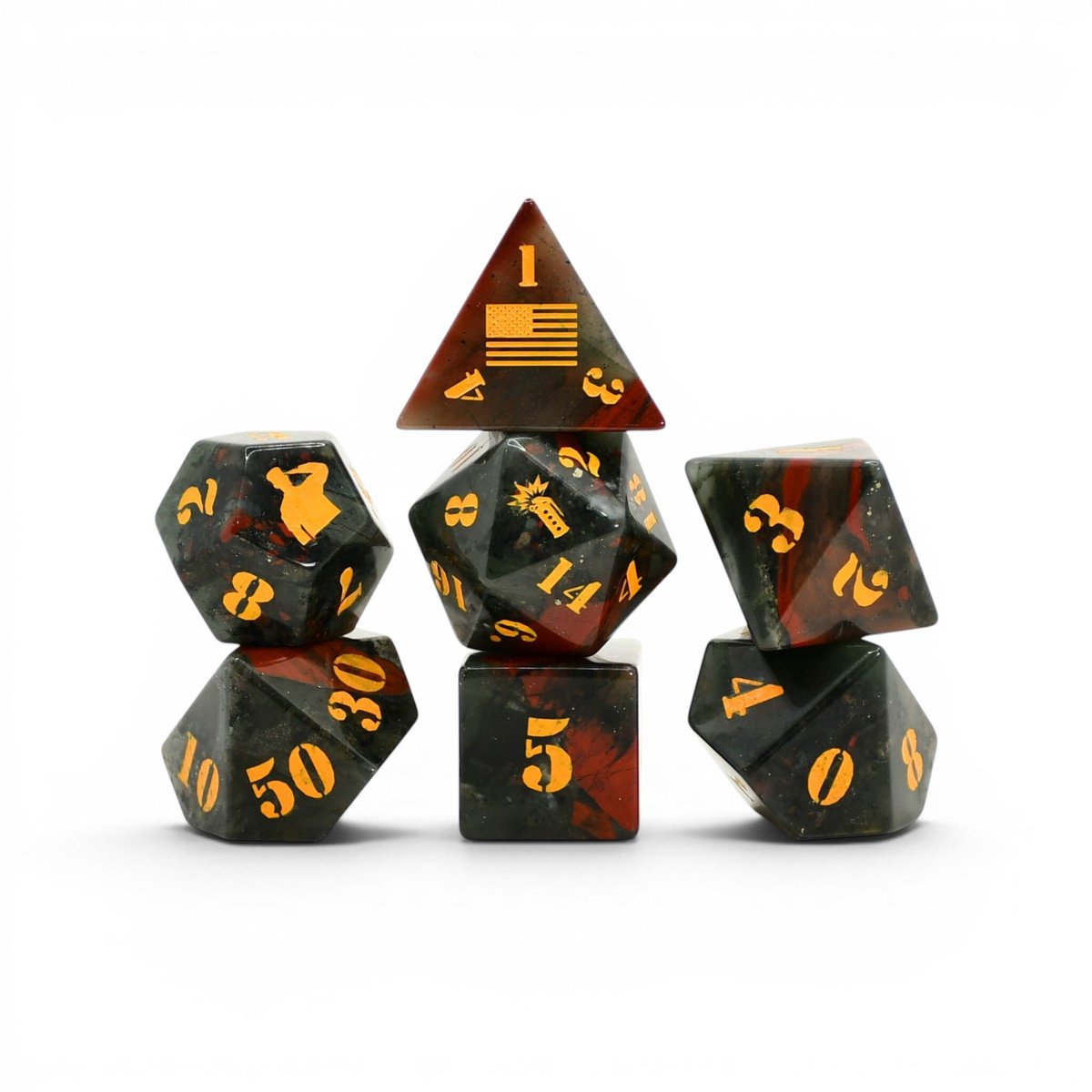 StackUpDotOrg's tweet photo. PAX West begins this Friday! Which also means you have an opportunity to buy a set of these incredible looking dice from Misty Mountain Gaming at the event. They're made with real blood jasper. 

We'll have a couple of our folks walking around the event and doing some gaming. We look forward to seeing you all there.