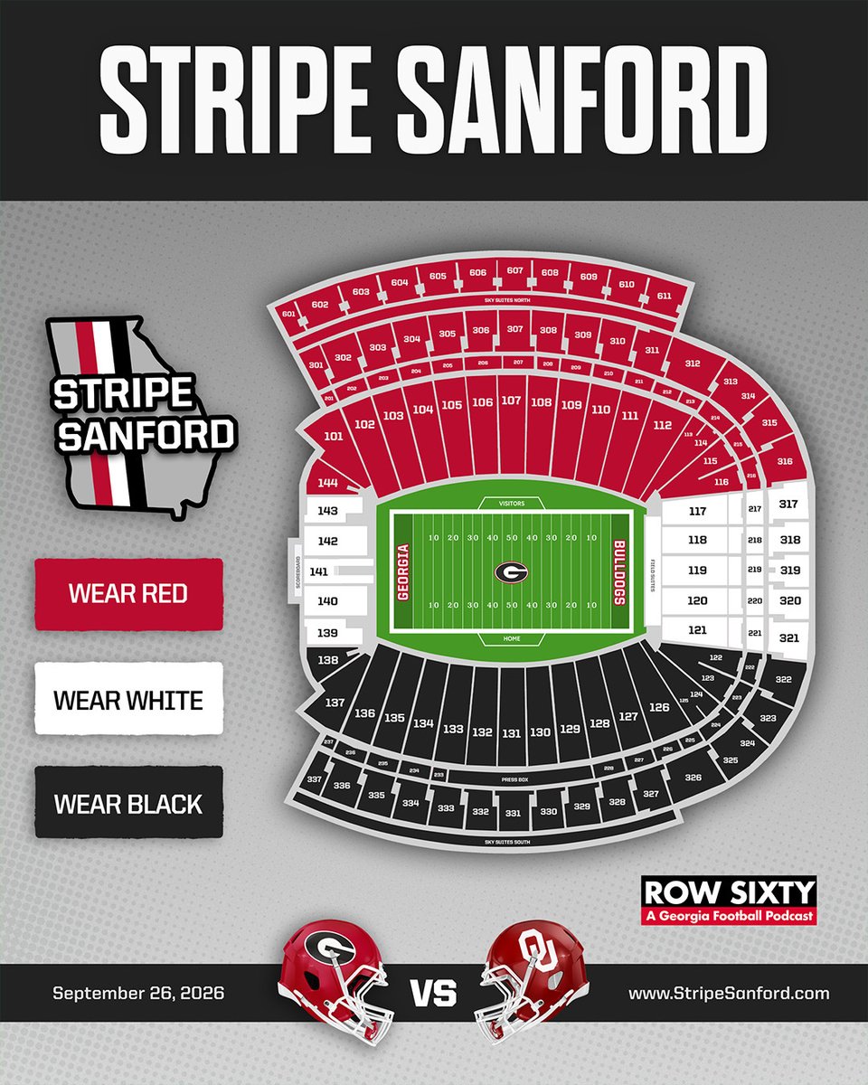 UGAAthletics's tweet photo. Get ready, Dawg Nation!

We're striping out Sanford Stadium on September 26 vs. Oklahoma!

More Information:
https://t.co/wbheJaaqNX

#GoDawgs https://t.co/T5SRLnjubB