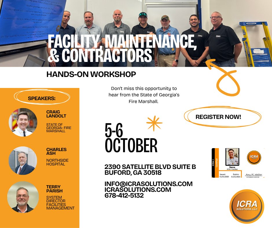 icrasolutions's tweet photo. October 5-6- In-Person Hands On 2-Day ICRA FMC Certification Workshop &amp; Optional Exam: 
Get ICRA FMC Certified! 
Register: https://t.co/VmUbGWWy9K https://t.co/eUGCl5KbVR