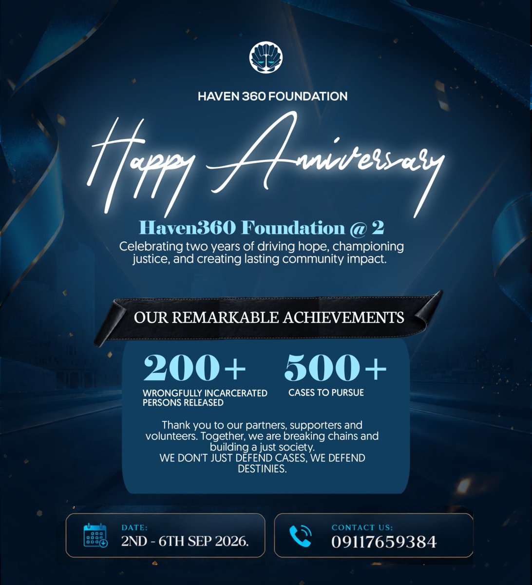 HavenFoundatn's tweet photo. Happy 2nd Anniversary to Haven360 Foundation!

Two years of service, justice, hope, and impact. We celebrate every life touched and everyone who has contributed to our journey.

Here’s to more lives changed and a greater impact! https://t.co/Ona16KnDCR
