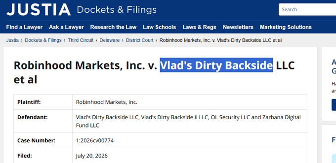 NotFomoFrog's tweet photo. Robinhood is suing one of the wallstreetbets members for defamation after they made "Vlad's Dirty Backside" LLC and started sending them a ton of documents

    https://t.co/Rwia0AZ9Qo   

Kojiro has lost almost everything on robinhood and is now getting sued for everything that he has after he started sending letters and packages to vlad through the LLC    

https://t.co/qA5LmskA2R   

Send it on their blockchain to keep the meme alive since they can't take anything down on there lol