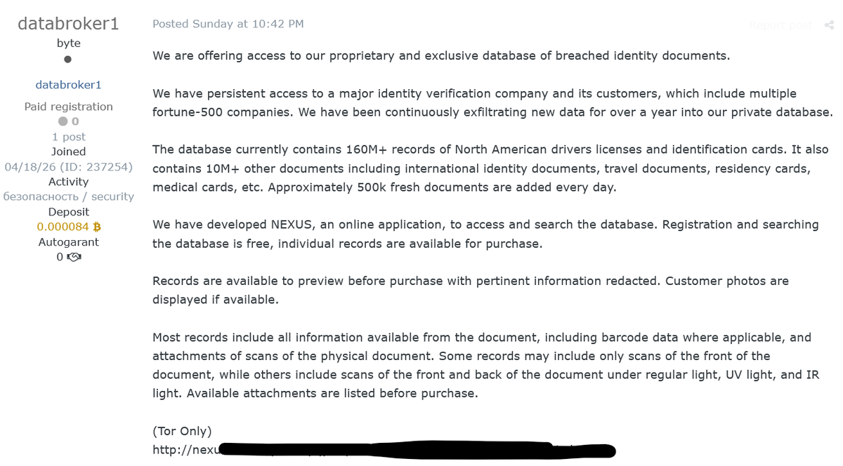 bennjordan's tweet photo. For years we've been screaming from the mountain tops about how insanely dangerous mandatory ID verification is. 

Now that half the country is doxxed, it would be a good time to take note of the politicians who didn't listen. https://t.co/IF2sOrPZpE