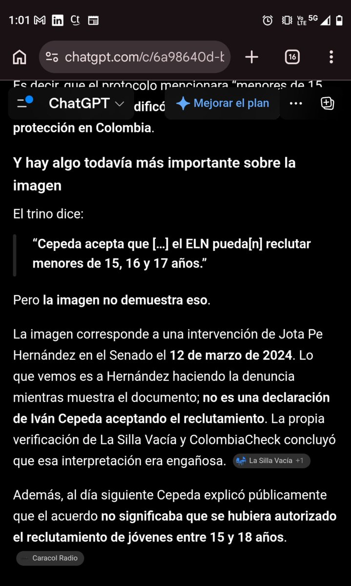 Diani_Meneses_'s tweet photo. @ealHijo @carjavi72 Falso. El documento no “autoriza” al ELN a reclutar menores de 15, 16 o 17 años. Lo que dice el protocolo del sexto ciclo es que el ELN se compromete a no utilizar menores de 15 años dentro del conflicto, en el marco del mecanismo de verificación del cese al fuego. https://t.co/G3NUjC1Lvf