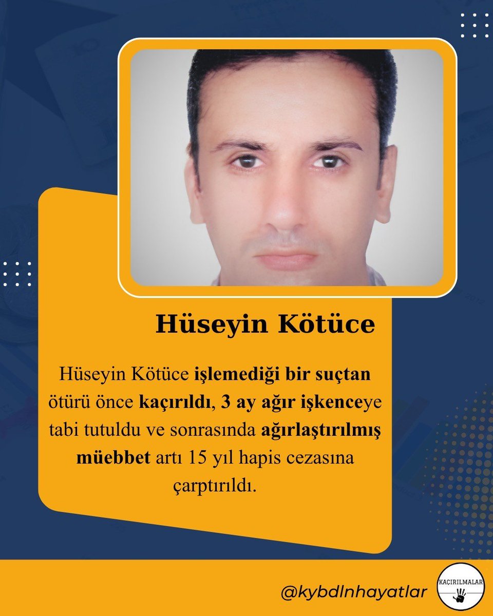 sinantahsinege's tweet photo. @odakdunyam @kybdlnhayatlar AdaletAranıyor
Hüseyin Kötüce işlemediği bir suçtan ötürü yatıyor. İnsana bu kadar zulüm edilir mi? https://t.co/lQ614C4orD