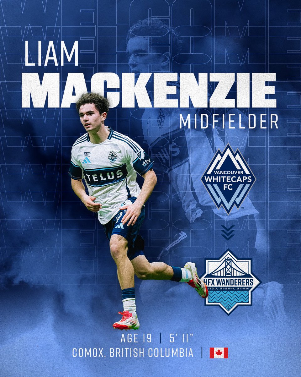 HFXWanderersFC's tweet photo. ⚓️ LIAM MACKENZIE IS A WANDERER!!! 🤩 

We have acquired the Canada U-20 star on loan from @WhitecapsFC for the remainder of the 2026 CPL season 🤝 

Liam scored the goal the secured Canada’s place at the 2027 U-20 World Cup and had 7 goals in 9 matches this season for @wfc2 🎯 https://t.co/9Nz2Gllmjy