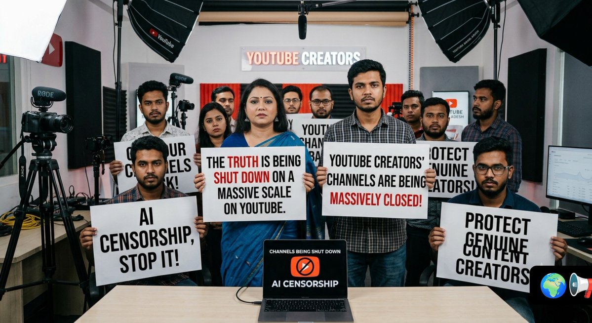 SanoHawlader's tweet photo. AI algorithms are shutting down genuine YouTube channels on a massive scale. Stop the unjust censorship and protect authentic creators! 🚨‼️

YouTube Ceo @nealmohan

🌍🌍📢📢✅
👊👊🤝🤝🤝🤝
​#YouTubeCensorship #AICensorship #ProtectCreators #FreeSpeech https://t.co/7TrHA7GgQd