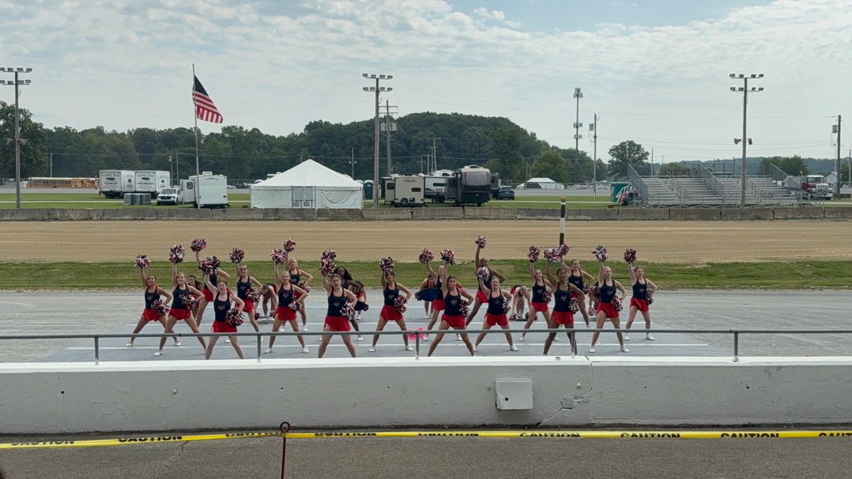 AFalconFacts's tweet photo. It was a HOT first day at the fair, but our Fitch Cheer team brought the energy to the cheer demo! 📣❤️💙

Nothing but smiles, stunts,  and Falcon spirit! https://t.co/nLY0jnAGvY