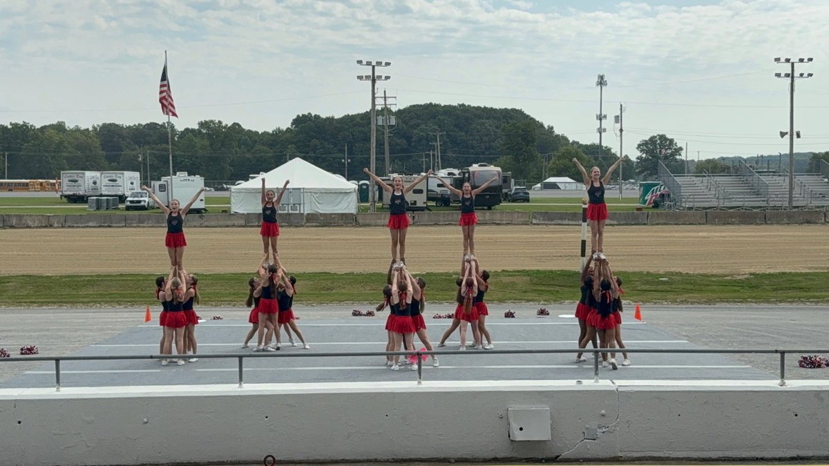 AFalconFacts's tweet photo. It was a HOT first day at the fair, but our Fitch Cheer team brought the energy to the cheer demo! 📣❤️💙

Nothing but smiles, stunts,  and Falcon spirit! https://t.co/nLY0jnAGvY