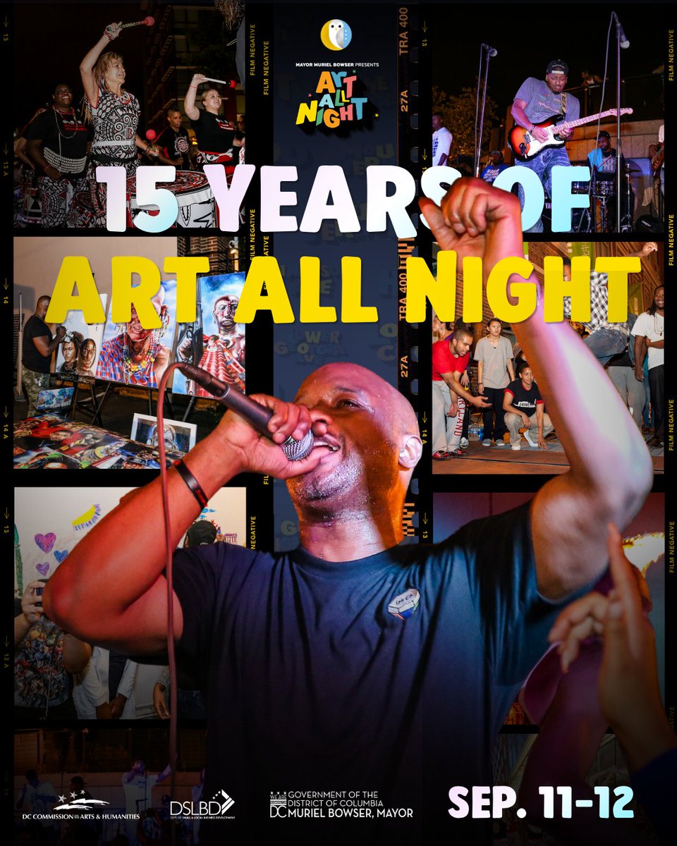 MayorBowser's tweet photo. Art All Night is a one-of-a-kind, uniquely DC celebration.

And it's almost here!

Plan your route for Friday, Sept 11-Saturday, Sept 12 and let's come together to celebrate our city's talent and creativity throughout all eight wards.

🔗https://t.co/f16Blu91D5 https://t.co/qCTYNmN4FP