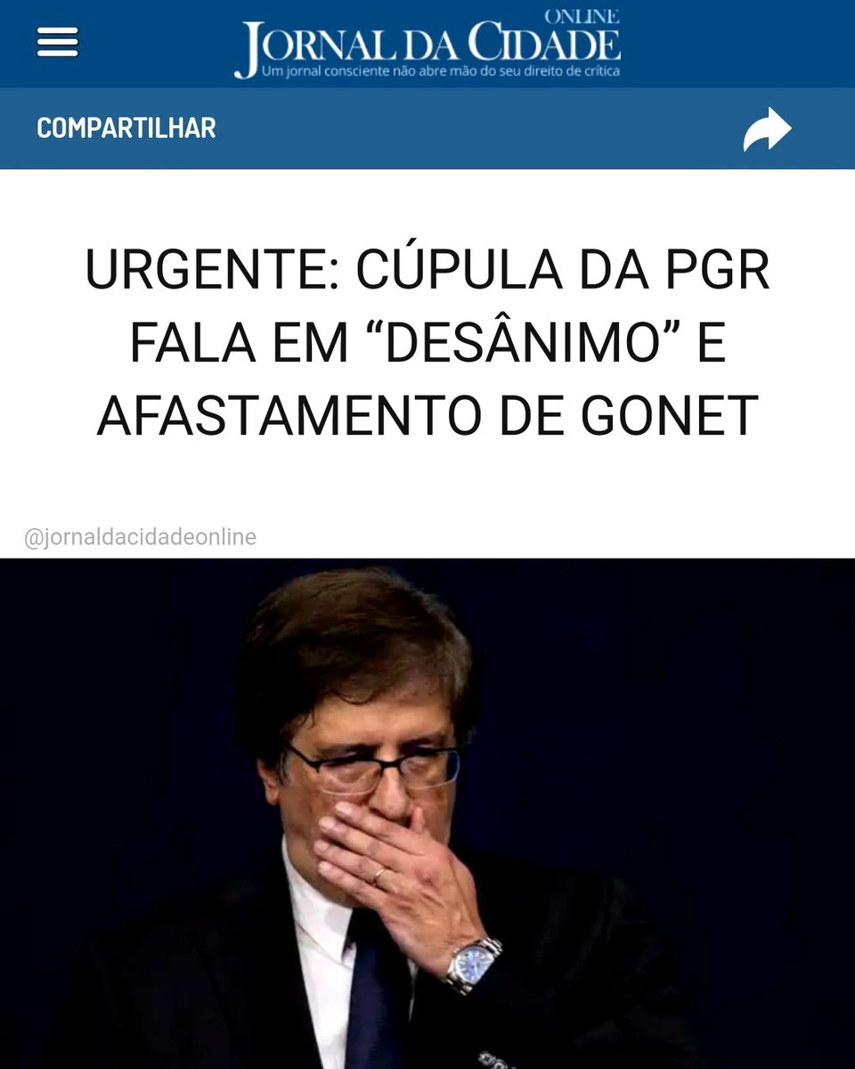 JornalDaCidadeO's tweet photo. URGENTE: CÚPULA DA PGR FALA EM “DESÂNIMO” E AFASTAMENTO DE GONET

O site Poder360 afirma que ouviu sob reserva integrantes da cúpula da Procuradoria-Geral da República (PGR). Segundo a reportagem, o ambiente no órgão é de "desânimo". Para os integrantes da cúpula da instituição o pedido de Gonet pela nulidade das investigações é impróprio e o inquérito deveria ficar com o vice-PGR, Hindemburgo Chateaubriand. Entretanto, a decisão final é do próprio PGR, que decidiu continuar no caso.

A matéria do Poder360 ainda diz o seguinte:

"Segundo o relatório da Polícia Federal, Gonet e Daniel Vorcaro iniciaram uma relação a partir de um evento financiado pelo Banco Master, em Londres.

Mensagens do advogado Ciro Soares indicam que Gonet pediu que houvesse disponibilidade de 'charutos' e 'whisky Macallan'. Conforme a PF, Gonet também pediu a Vorcaro para bancar ida de seu filho para Londres."

Promiscuidade total.

Matéria do Jornal da Cidade Online