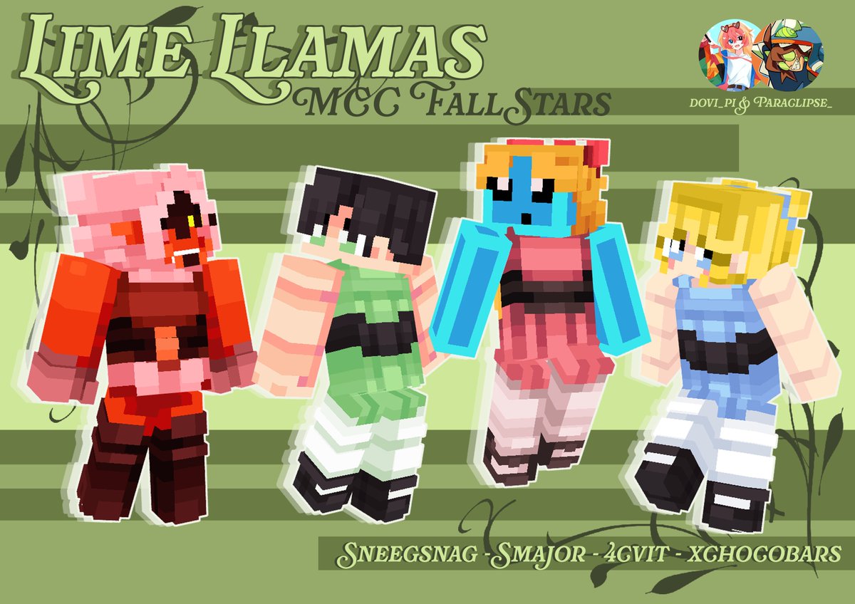 dovi_pi's tweet photo. ! MCC: Fall Stars team skins !

~Lime Llamas 🤸

-powerpuff girls collab w/ @Paraclipse_- 

RTs are appreciated :D

[#mccfanart #mccskins #limellamas #mcc @Sneegsnag @Smajor1995 @4_cvit @xChocoBars ] https://t.co/ZRDQOr9jQ1