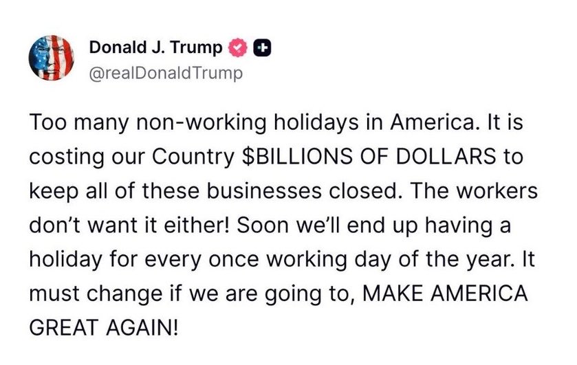 davegreenidge57's tweet photo. Trump is about to abolish either, Martin Luther King’s Birthday or Juneteenth as a national holiday.

Of course I’m joking.

It will be both.

Work harder, slaves. You and your kids have tax breaks to pay for. https://t.co/H5nFHQ2so1