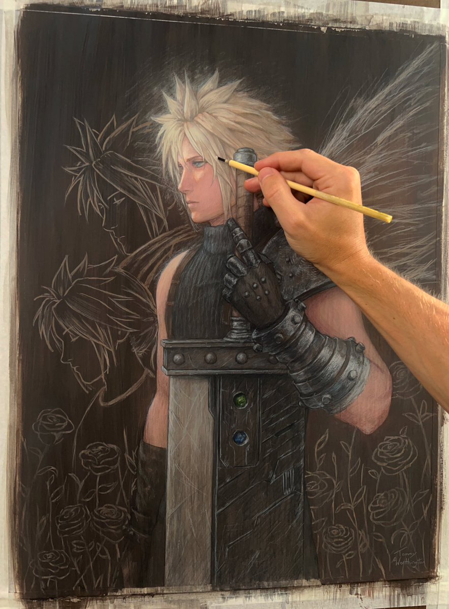 TommyW_Art's tweet photo. My painting of Cloud Strife! #FF7R https://t.co/zkjzsBym37