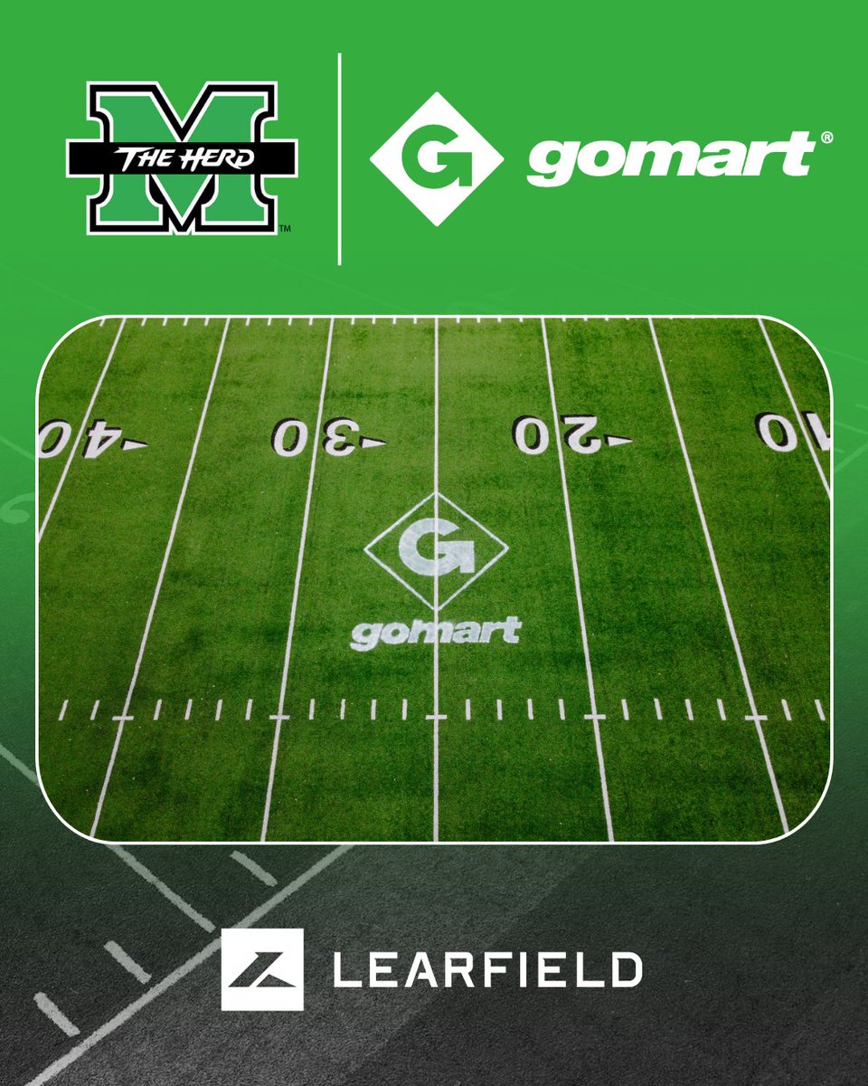 Learfield's tweet photo. 🤝 A milestone partnership for @HerdZone!

We're proud to see Go-Mart become the "Official Convenience Store of Marshall Athletics" while making history with the first-ever on-field logo placement at Joan C. Edwards Stadium. 🏈

Together with Thundering Herd Sports Properties, this partnership will create new opportunities for fan engagement, support student-athletes, and celebrate Marshall traditions. 💚

Learn more: https://t.co/QfNwylcLKN

#CollegeAthletics #SportsMarketing #FanEngagement
