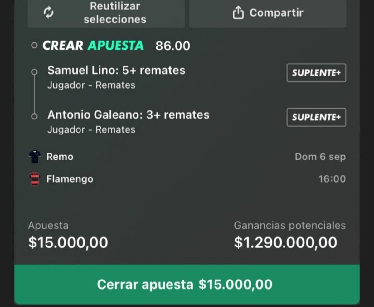 ELDUENDETIMBERO's tweet photo. X86.00 

Remo vs Flamengo https://t.co/es88FR9ver