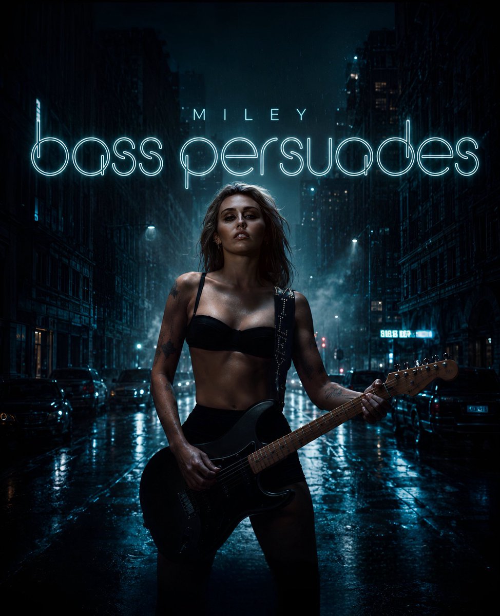 DeryaNovy's tweet photo. Bass Persuades — the new single from the upcoming album, out tomorrow. 🖤🎸 @miley #BassPersuades #MileyCyrus #NewSingle #OutTomorrow #NewMusic https://t.co/7FKDd7xxNI