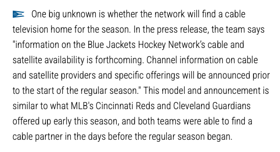 ScottieGOALer's tweet photo. @BlueJacketStats I guess this is where it gets confusing.....when they say cable/satellite, are we only specifically talking about cable cable or does this include streaming cable.  YouTube TV, FuboTV, Spectrum Streaming....etc. https://t.co/TE2a0nyLKP