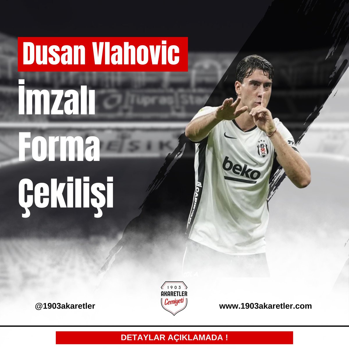 1903Akaretler's tweet photo. DERBİYE ÖZEL İMZALI FORMA ÇEKİLİŞİ! 

Fenerbahçe - Beşiktaş derbisi heyecanına özel Dusan Vlahovic imzalı Beşiktaş forması kazanma şansı!

Katılım Şartları:

1️⃣ Hesabımızı takip et
2️⃣ Bu gönderiyi beğen ve RT yap
3️⃣ Yorumlara en az 3 arkadaşını etiketle

📌 Not: Çekiliş X ve Instagram hesaplarımızda eş zamanlı yürütülmekte olup, tüm katılımcılar arasından TEK BİR kazanan belirlenecektir.

🏆 Açıklanma Tarihi: 5 Eylül Cumartesi 

Bol şans! ⚪⚫ 🦅