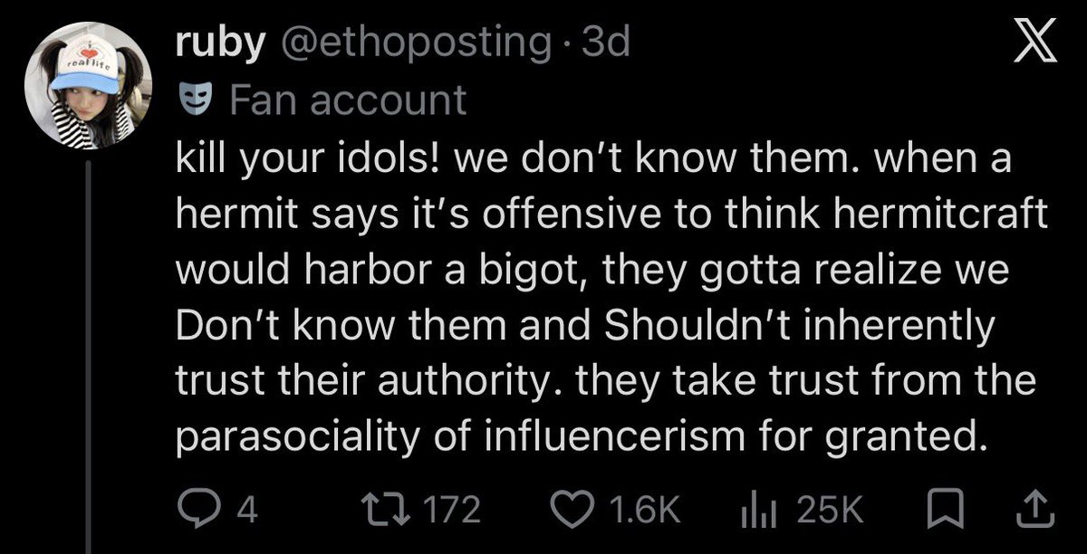 ethoposting's tweet photo. this is what i meant when i said mcyts take the trust that comes from the parasociality of influencerism for granted. no hate but we don’t know any of you!! https://t.co/5DhpzSgM5P