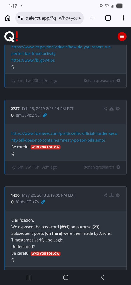 AndreBercegeay's tweet photo. @kelbean70 "Be careful who you follow" appears in 7 different drops. How did Q already know? https://t.co/oN5dQUTGvf