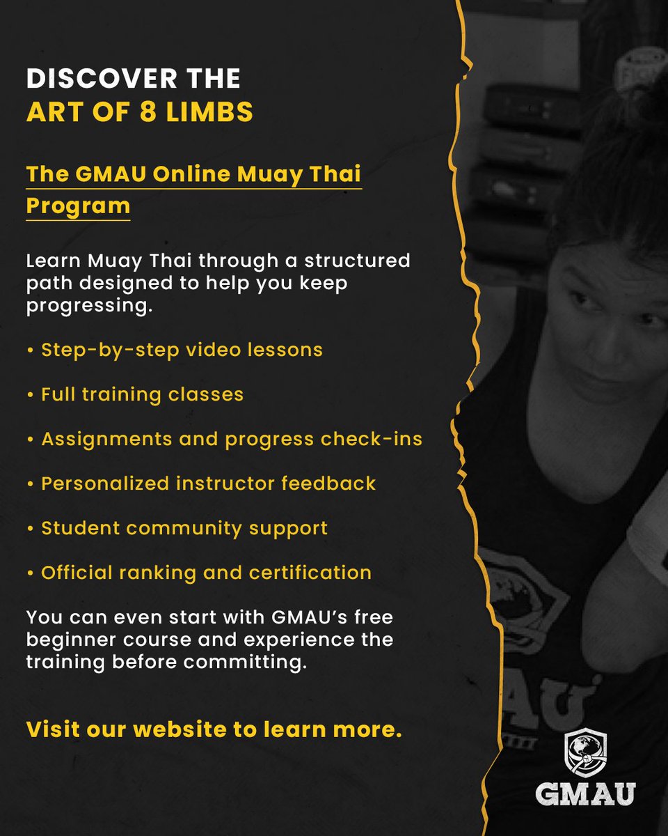 globalmauni's tweet photo. Ready to discover Muay Thai? 🥊

Learn the "Art of 8 Limbs" through structured lessons, experienced instruction, personalized feedback, and training that fits your schedule.

Swipe through, then start with GMAU’s free beginner’s course:
https://t.co/jlYFAGysNM https://t.co/1w8lryFpHQ