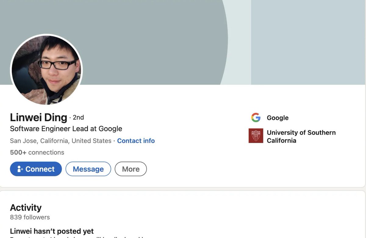 0x0SojalSec's tweet photo. Ex-Google engineer Linwei Ding stole 2,000+ of pages on TPU and GPU AI infra systems used to train frontier models.

- He pitched a Beijing startup on replicating Google’s 10,000-card cluster.
- Jury: guilty of trade-secret theft.
- It was an employee, a personal Cloud account, and a year of quiet exfil.
- Judge: not proven he did it for the Chinese government.
- Sentence: 1 year.