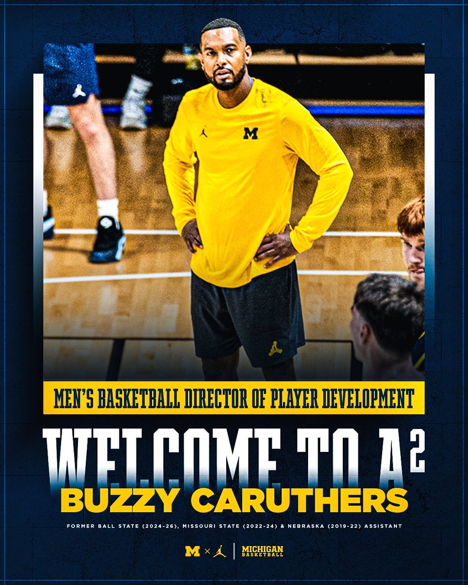 umichbball's tweet photo. New additions to the staff 〽️

Buzzy Caruthers joins as Director of Player Development, while Nick Szczechowski moves into the Director of Basketball Operations role. https://t.co/NII8sXNy1k