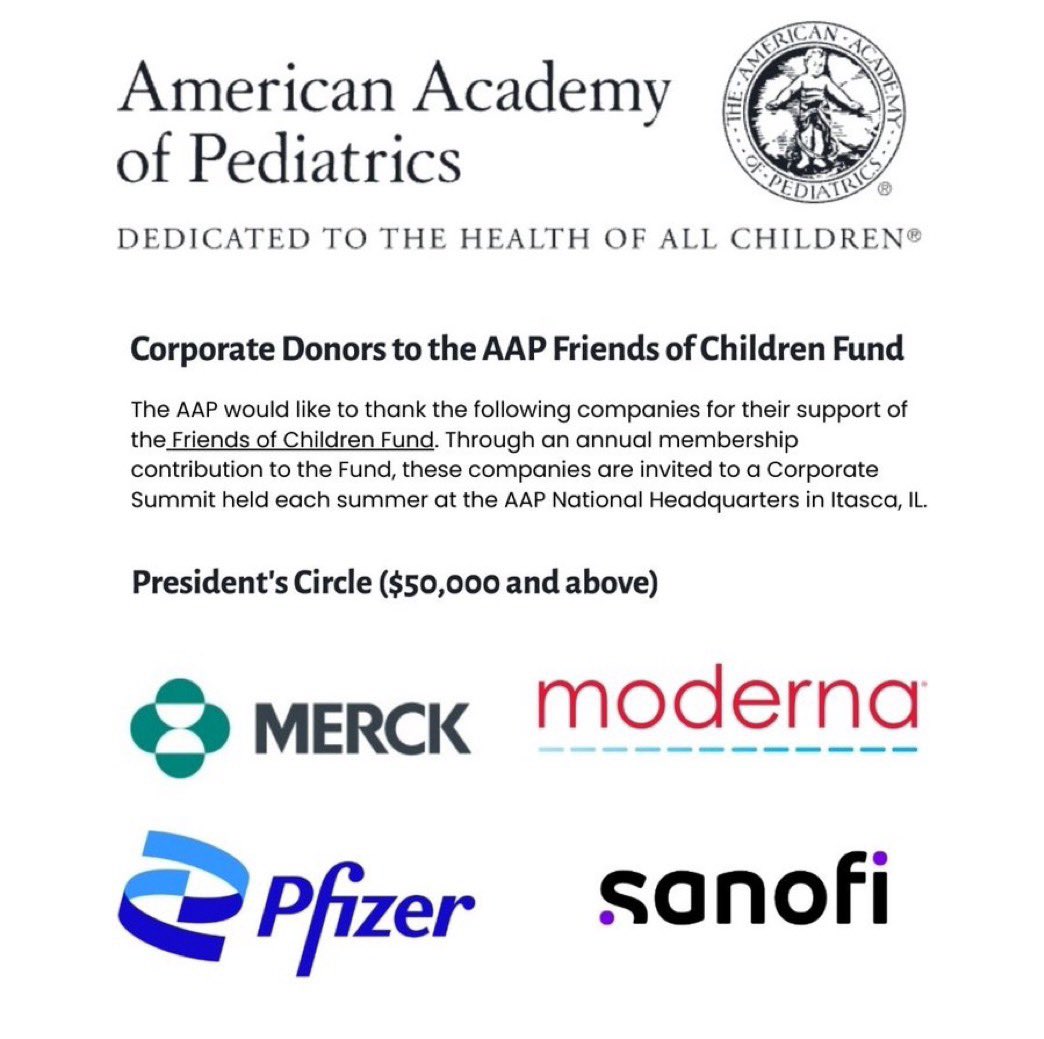 DrKatLindley's tweet photo. Worth noting again who are the American Academy of Pediatrics corporate donors. https://t.co/fKkvWnuOvJ