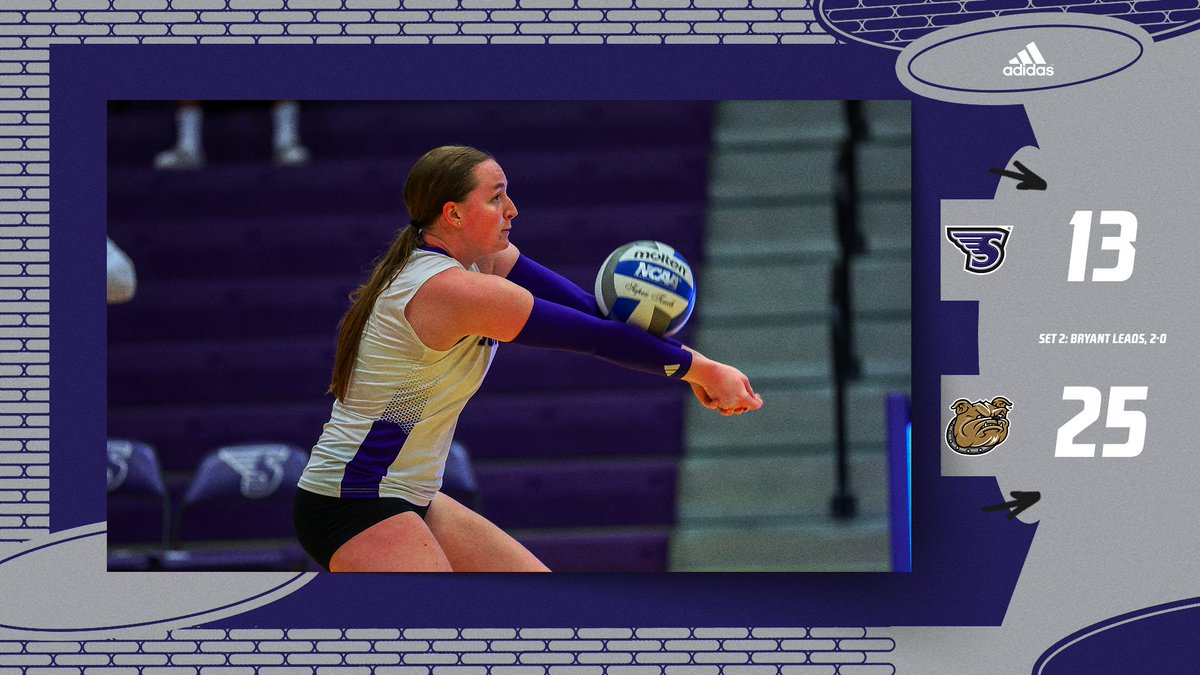Stonehill_WVB's tweet photo. Stonehill drops the second set to Bryant, 25-13. 

#GoHill https://t.co/ytZVJhzscK