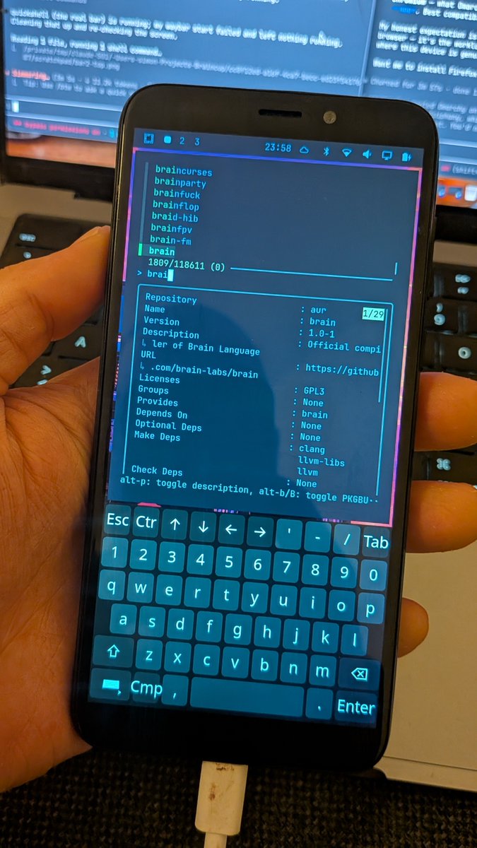 simonschubert's tweet photo. Holy macaroni, a few hours ago I wouldn't have thought it's possible. Running omarchy quattro on my pinephone. It's beautiful. All the basics are working: touch, wlan, mic, bluetooth.. just needs tons of UI optimizations @dhh https://t.co/0xZHTFujKV