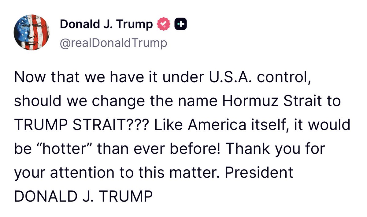 SenSanders's tweet photo. No, Mr. Trump. The American people don’t want you to rename the Strait of Hormuz after yourself.

They want you to end your illegal war in Iran that has raised diesel prices to $5.69 a gallon &amp; gas prices to $4.12 a gallon.

You’re the President, not a mad king. Act like it. https://t.co/ArDWSnqCl6