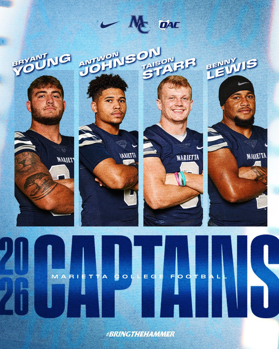 Marietta_FB's tweet photo. Your 2026 Marietta College Football Captains! Outstanding men that live by the #ETTA code! #BringTheHammer https://t.co/PxHXVQuXLH