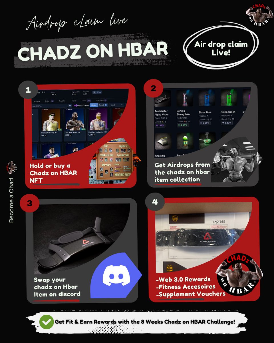 ChadzOnHBAR's tweet photo. CHADZ ON HBAR MILESTONE🏆

Huge shoutout to @aignasty 💪
The FIRST Chad holder has received their physical Armblaster after swapping their airdrop NFT🏋️‍♂️

More claims, airdrops &amp; rewards coming!

🚨 DROP 2 LAUNCHING SOON
🎁 1 VIP Pass Giveaway ❤️ Like + RT 👤 Follow @ChadzOnHBAR https://t.co/NQuokPu606